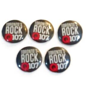 Vintage Pinback‎ Badges. Lot of 5 Toronto's Rock Q107 Radio Station